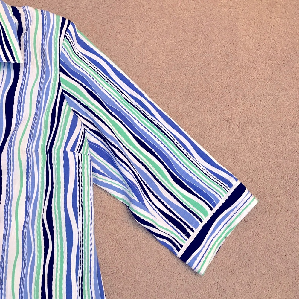 Allison Daley Striped Button Down Blouse Size 16W Blue Green Office School - Picture 5 of 9
